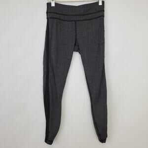 Lululemon‎ Leggings Womens Size 4 Gray Black Pinstripe 25" Yoga Run Gym Athletic